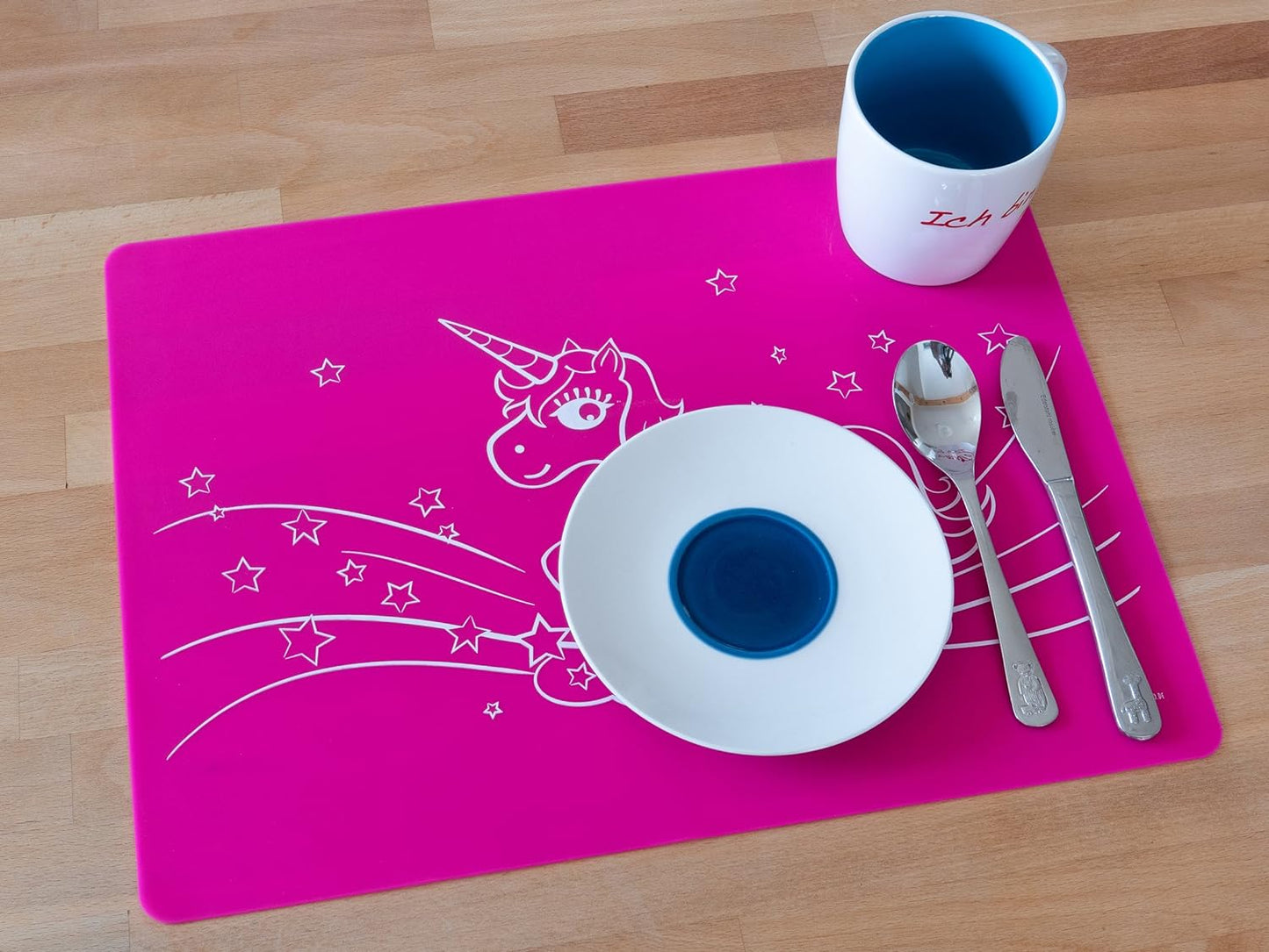 Silikon-Platzdeckchen für Kinder (Schule, Essen, Basteln) - Einhorn violett Tischset