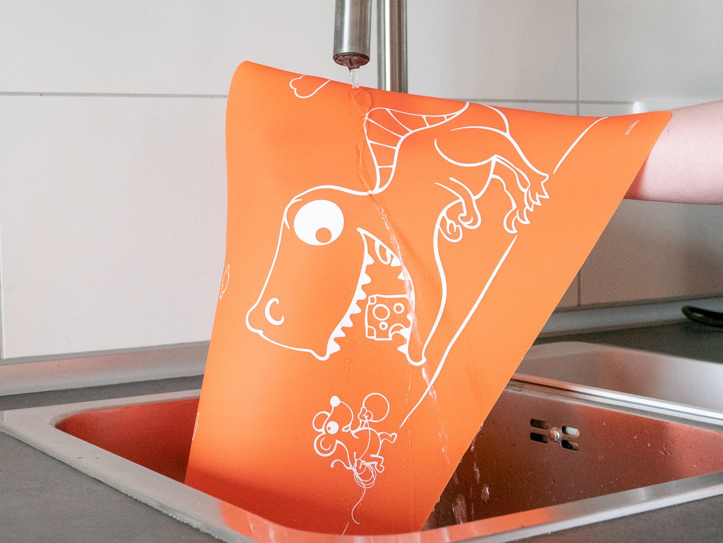 Silikon-Platzdeckchen für Kinder (Schule, Essen, Basteln) - Dino orange Silikon-Tischset
