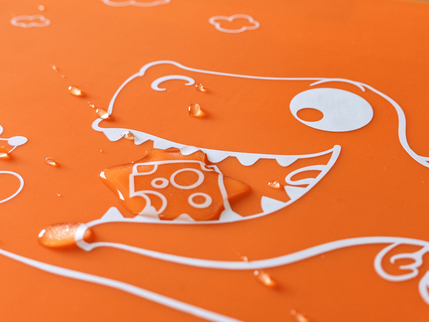 Silikon-Platzdeckchen für Kinder (Schule, Essen, Basteln) - Dino orange Silikon-Tischset