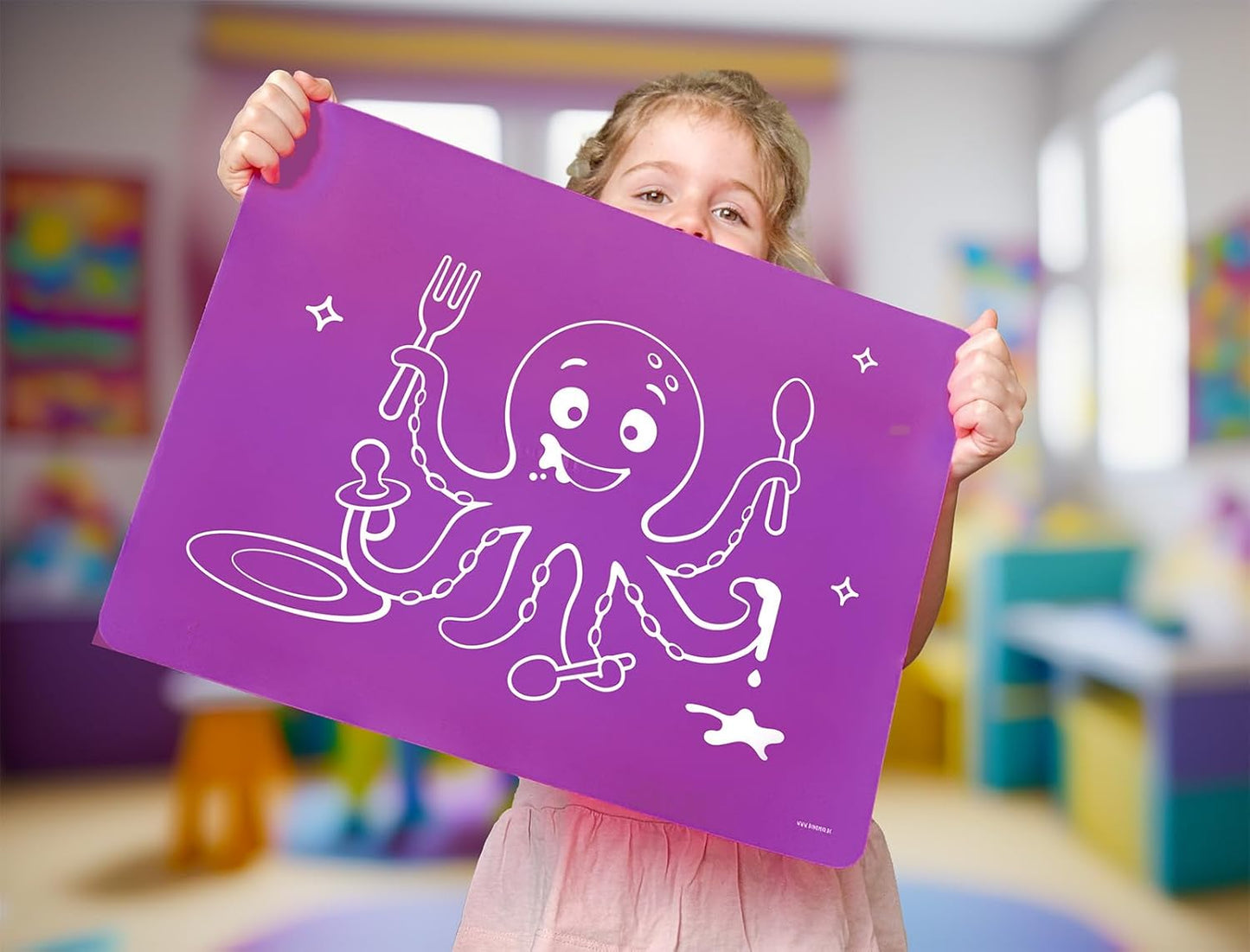 Silikon Platzdeckchen Tintenfisch Tischset für Kinder (Schule, Essen, Basteln) - Krake lila