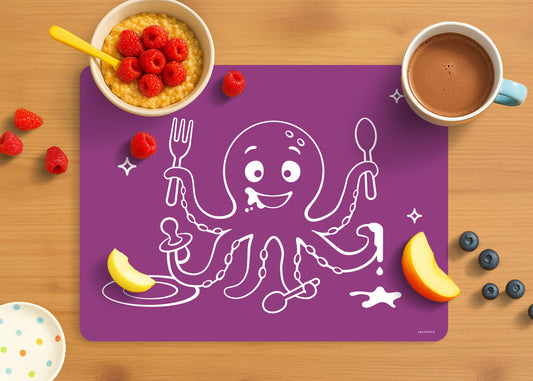Silikon Platzdeckchen Tintenfisch Tischset für Kinder (Schule, Essen, Basteln) - Krake lila