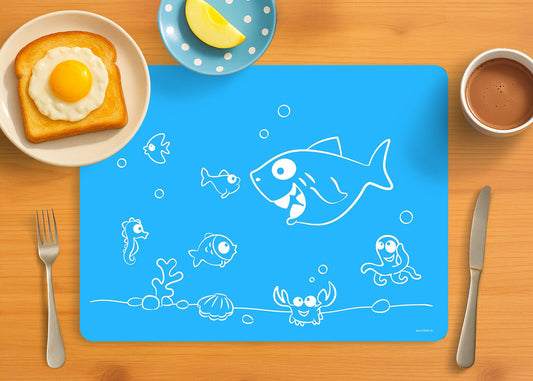 Silikon-Platzdeckchen für Kinder (Schule, Essen, Basteln) - Unterwasser blau Silikon-Tischset