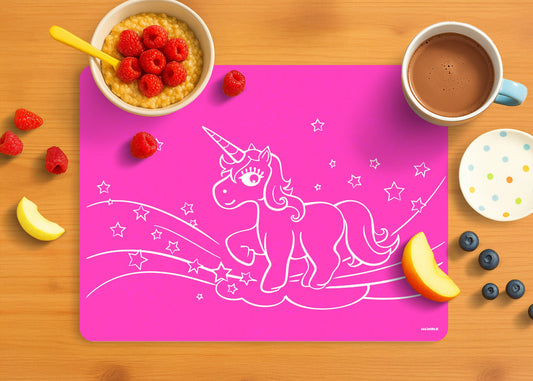 Silikon Platzdeckchen Tischset für Kinder (Schule, Essen, Basteln) - Einhorn violett