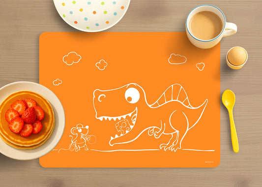 Silikon-Platzdeckchen für Kinder (Schule, Essen, Basteln) - Dino orange Silikon-Tischset